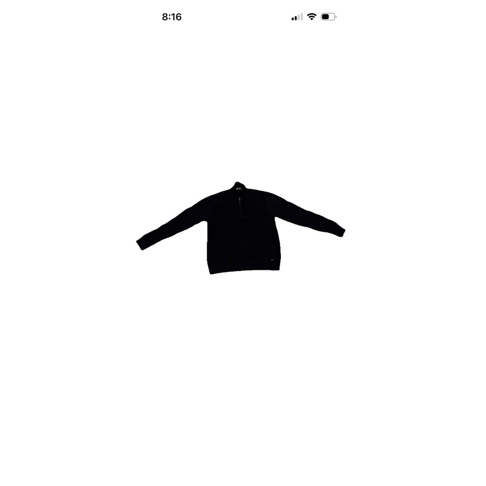 Michael Kors Mens Black Waffle Knit Quarter Zip Pullover Sweater Mock Neck Siz M